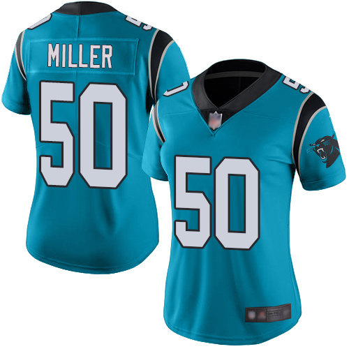 Carolina Panthers Limited Blue Women Christian Miller Alternate Jersey NFL Football #50 Vapor Untouchable->women nfl jersey->Women Jersey